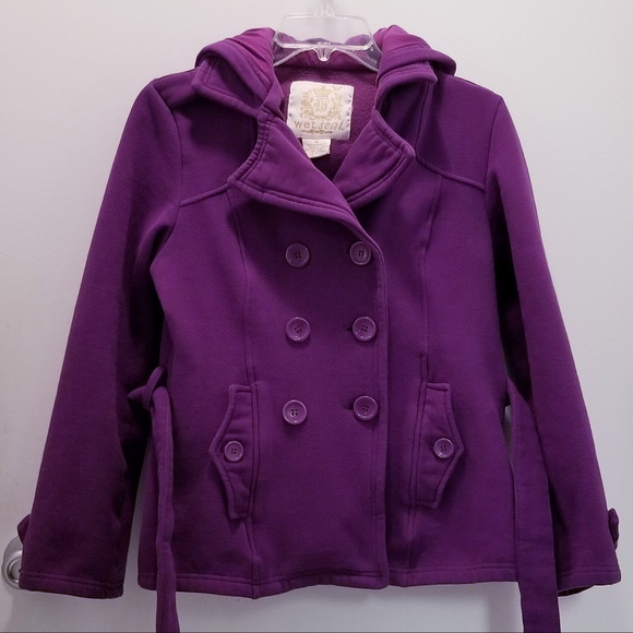 Wet Seal Jackets & Blazers - Wet Seal Hooded Short Purple Pea Coat